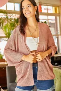 Olalook Women's Dusty Rose Bat Spring Cardigan - Image 2
