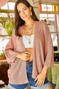 Olalook Women's Dusty Rose Bat Spring Cardigan - Image 6