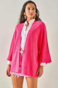 Olalook Women Fuchsia Bat Spring Coat Cardigan - Image 3