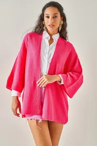 Olalook Women Fuchsia Bat Spring Coat Cardigan - Image 4