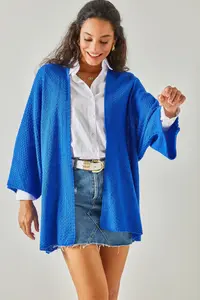 Olalook Women Saks Blue Blue Bat Spring Coat Cardigan - Image 3