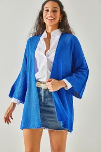 Olalook Women Saks Blue Blue Bat Spring Coat Cardigan - Image 4