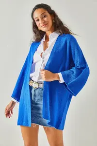 Olalook Women Saks Blue Blue Bat Spring Coat Cardigan - Image 5