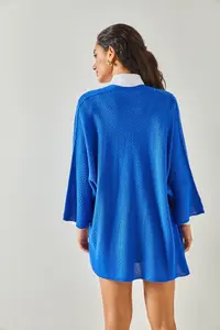 Olalook Women Saks Blue Blue Bat Spring Coat Cardigan - Image 6