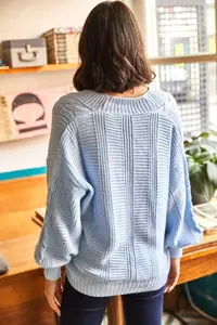 Olalook Women's Baby Blue Thick Hair Braided Knitwear Cardigan - Image 5