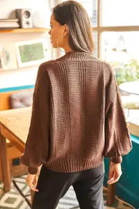 Olalook Women's Brown Thick Hair Braided Knitwear Cardigan - Image 5