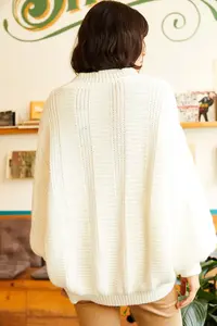 Olalook Women's Ecru Thick Hair Braided Knitwear Cardigan - Image 7