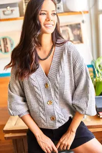 Olalook Women's Gray Thick Hair Braided Knitwear Cardigan - Image 5