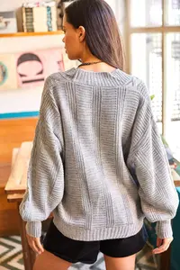 Olalook Women's Gray Thick Hair Braided Knitwear Cardigan - Image 7