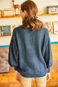 Olalook Women's Indigo Thick Hair Braided Knitwear Cardigan - Image 4