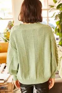 Olalook Women's Mint Green Thick Hair Braided Knitwear Cardigan - Image 7