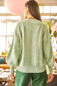 Olalook Women's Water Green Thick Hair Braided Knitwear Cardigan - Image 6
