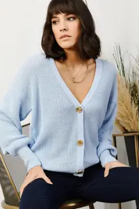 Olalook Women Bebe Blue buttoned Knitwear Cardigan