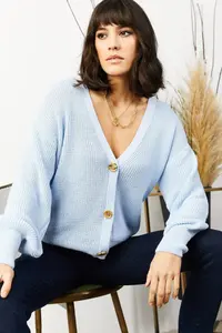 Olalook Women Bebe Blue buttoned Knitwear Cardigan - Image 2