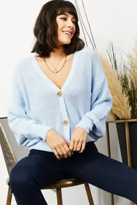 Olalook Women Bebe Blue buttoned Knitwear Cardigan - Image 3