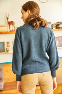 Olalook Women Indigo buttoned Knitwear Cardigan - Image 5