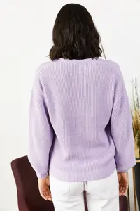 Olalook Women Lilac buttoned Knitwear Cardigan - Image 5