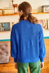 Olalook Women Saks Blue Blue buttoned Knitwear Cardigan - Image 5