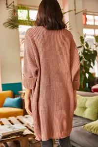 Olalook Women's Dusty Rose Sleeve Folded Pocket Casual Knitwear Cardigan - Image 7