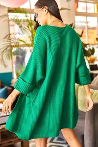 Olalook Women's Grass Green Sleeve Folded Pocket Casual Knitwear Cardigan - Image 5