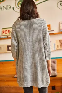 Olalook Women's Gray Sleeve Folded Pocket Casual Knitwear Cardigan - Image 8