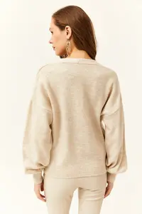 Olalook Women's Stone Stone Buttoned Soft Textured Knitwear Cardigan - Image 5