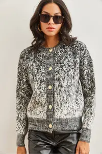 Olalook Women's Black Soft Textured Gradient Thick Cardigan
