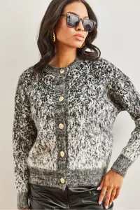 Olalook Women's Black Soft Textured Gradient Thick Cardigan - Image 2