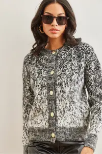 Olalook Women's Black Soft Textured Gradient Thick Cardigan - Image 3