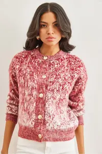 Olalook Women's Burgundy Soft Textured Gradient Thick Cardigan - Image 2