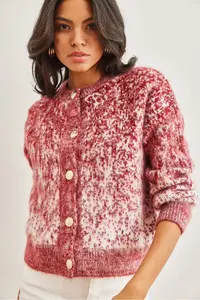Olalook Women's Burgundy Soft Textured Gradient Thick Cardigan - Image 3