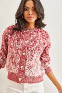 Olalook Women's Burgundy Soft Textured Gradient Thick Cardigan - Image 4