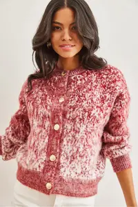 Olalook Women's Burgundy Soft Textured Gradient Thick Cardigan - Image 5