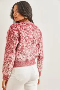 Olalook Women's Burgundy Soft Textured Gradient Thick Cardigan - Image 7