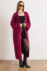 Olalook Women's Cherry Rotten Cuff Folded Maxi Knitwear Cardigan - Image 3
