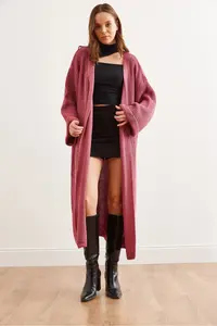 Olalook Women's Dusty Rose Cuff Folded Maxi Knitwear Cardigan - Image 2