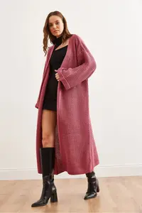 Olalook Women's Dusty Rose Cuff Folded Maxi Knitwear Cardigan - Image 3