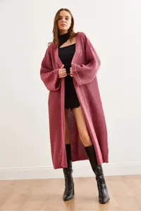 Olalook Women's Dusty Rose Cuff Folded Maxi Knitwear Cardigan - Image 4