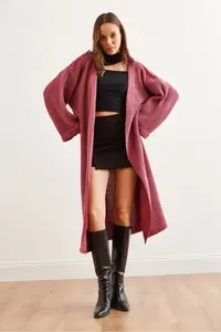 Olalook Women's Dusty Rose Cuff Folded Maxi Knitwear Cardigan - Image 5