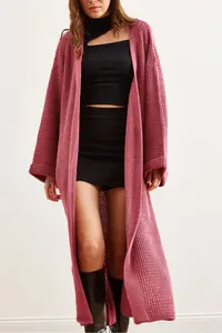Olalook Women's Dusty Rose Cuff Folded Maxi Knitwear Cardigan - Image 6