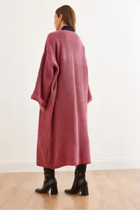 Olalook Women's Dusty Rose Cuff Folded Maxi Knitwear Cardigan - Image 7