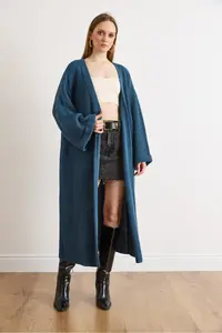 Olalook Women's Indigo Cuff Folded Maxi Knitwear Cardigan - Image 2