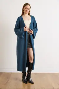 Olalook Women's Indigo Cuff Folded Maxi Knitwear Cardigan - Image 3