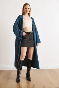 Olalook Women's Indigo Cuff Folded Maxi Knitwear Cardigan - Image 4