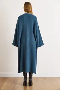 Olalook Women's Indigo Cuff Folded Maxi Knitwear Cardigan - Image 6