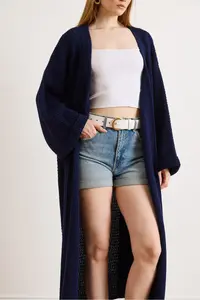 Olalook Women's Navy Blue Cuff Folded Maxi Knitwear Cardigan - Image 5
