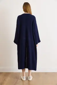 Olalook Women's Navy Blue Cuff Folded Maxi Knitwear Cardigan - Image 6