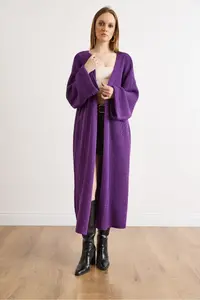 Olalook Women's Purple Cuff Folded Maxi Knitwear Cardigan - Image 4