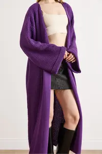 Olalook Women's Purple Cuff Folded Maxi Knitwear Cardigan - Image 5