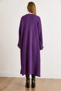 Olalook Women's Purple Cuff Folded Maxi Knitwear Cardigan - Image 6